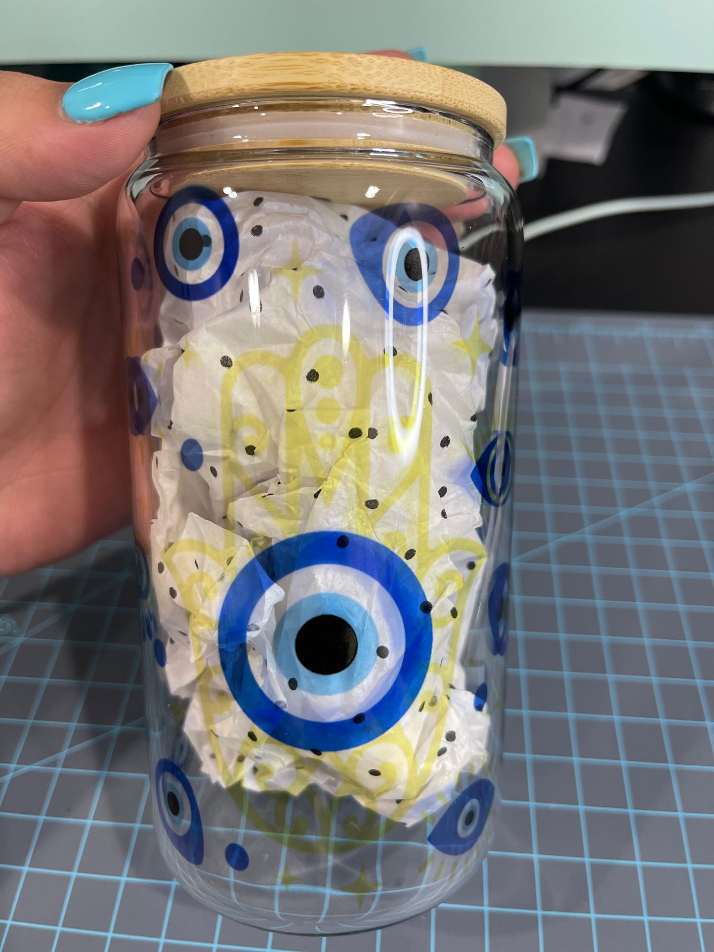 Evil eye beer can libbey cup